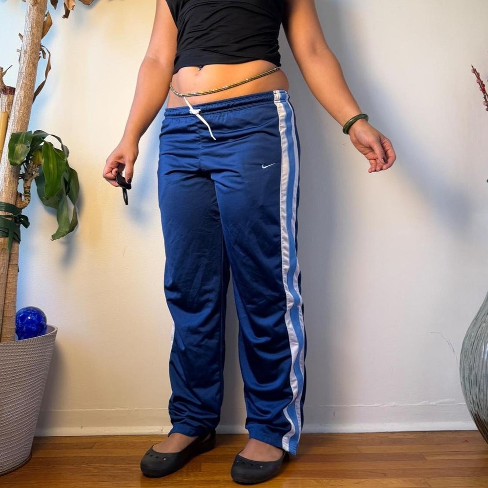 Nike Vintage Y2K Reversible Track Pants Navy Baby Blue Wide Leg Medium Large - Picture 2 of 8